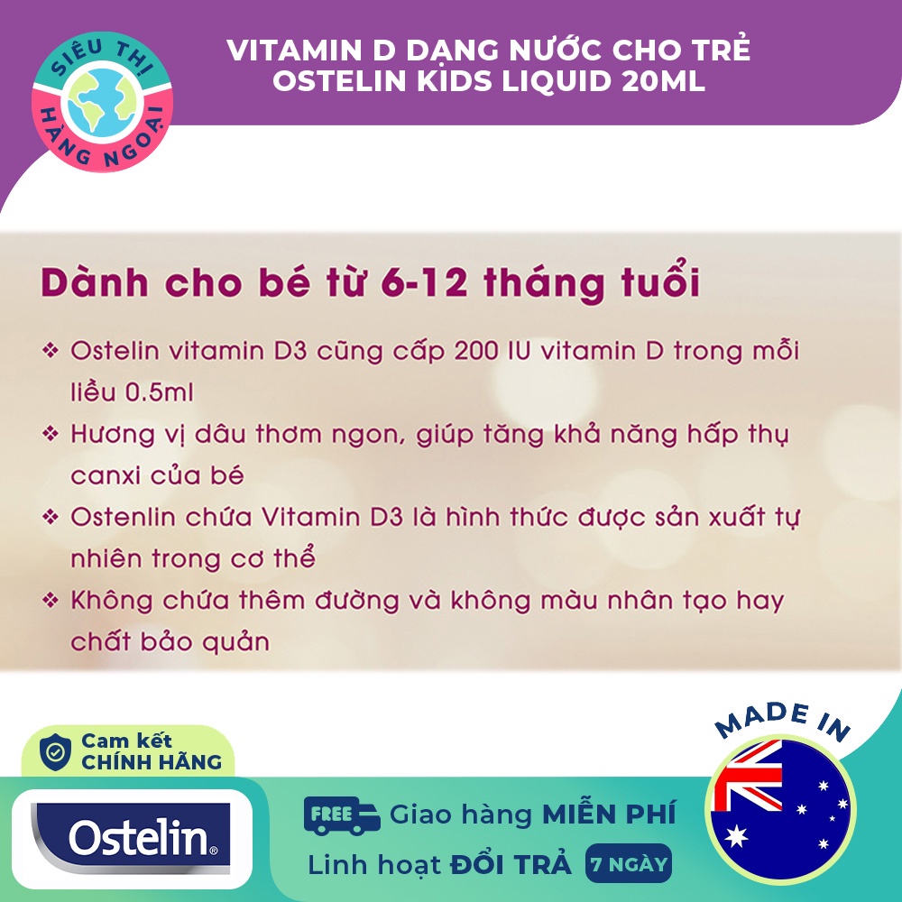 Vitamin D3 Ostelin Kids Vitamin D3 Liquid Úc 20ml