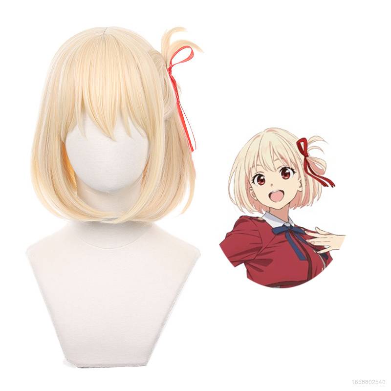 Tóc Giả Ngắn Màu Vàng Nhạt Hóa Trang Nhân Vật Lycoris Recoil Nishikigi Chisato