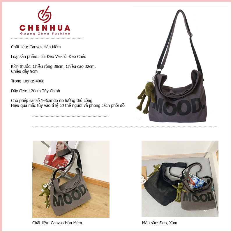 Túi tote vải canvas đeo chéo đeo vai dễ thương nữ ChenHua phong cách ullzang Hàn Quốc  TX126