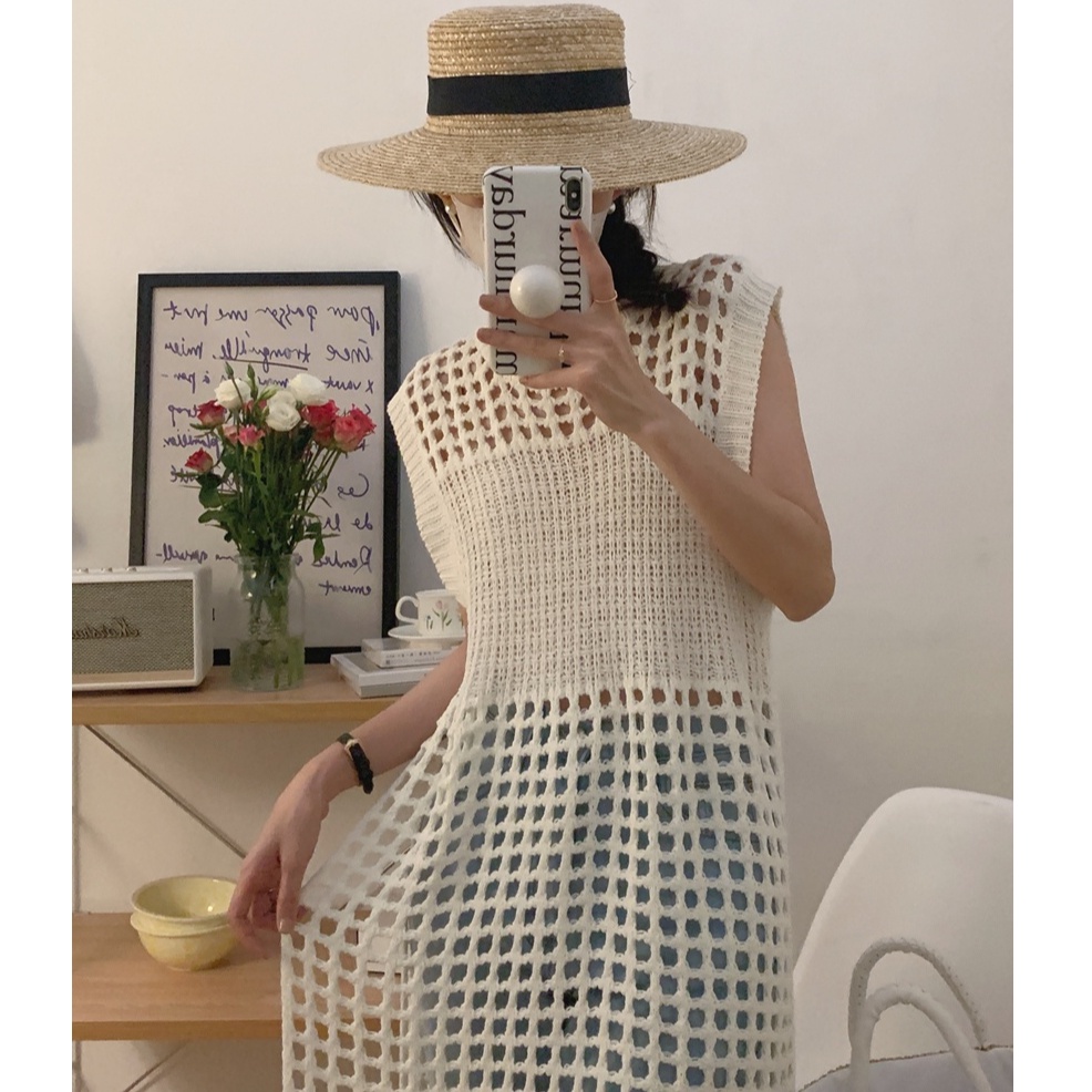 Đầm Dệt Kim Phối Lưới Phong Cách Retro 52273