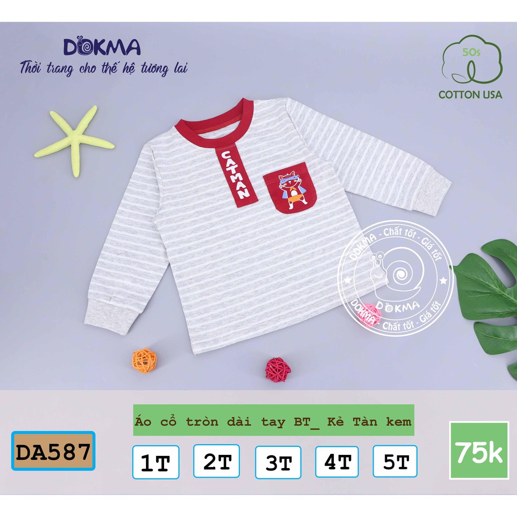 Dokma - Áo cổ tròn dài tay kẻ chất cotton mỏng mịn cho bé trai 1-5 tuổi DA587