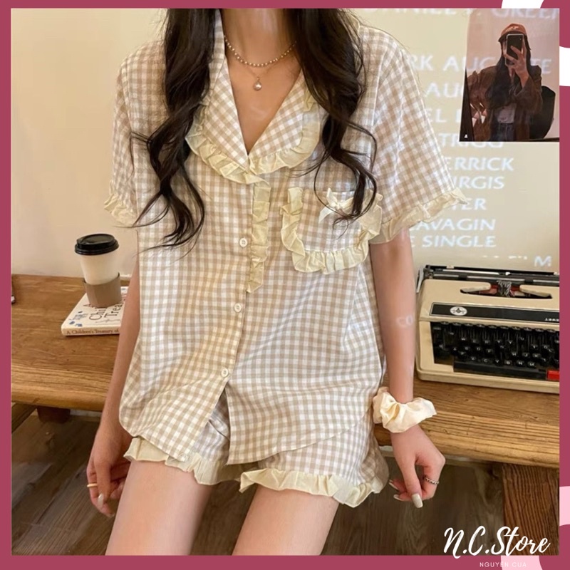 Bộ Ngủ Nữ Caro Dễ Thương Hàng Quảng Châu Siêu Xinh