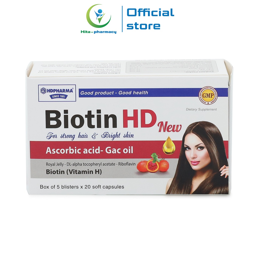 Biotin HD New, Vitamin C, B, dầu gấc, sữa óng chúa giúp đẹp sáng da, giảm rụng tóc - 100 viên [Biotin HD New Đỏ]