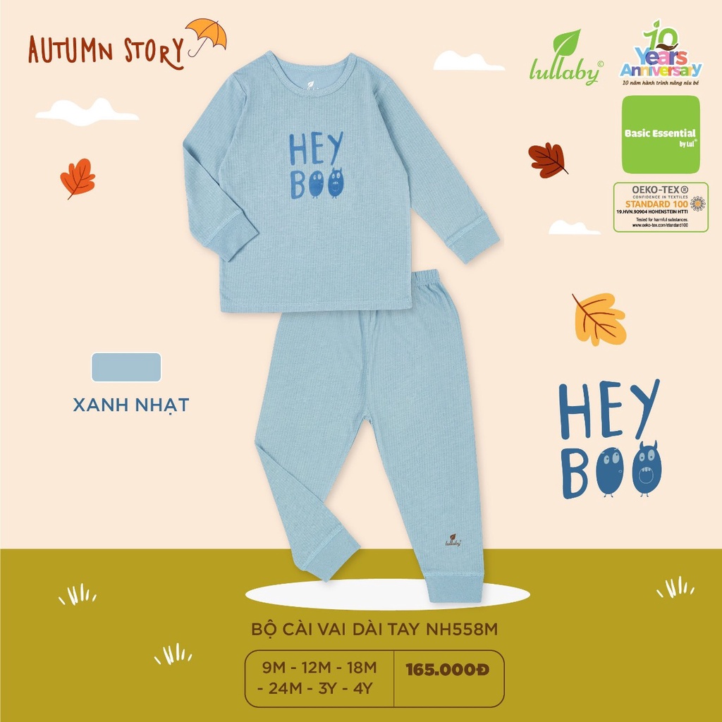 [CHÍNH HÃNG] Bộ quần áo cài vai dài tay chất liệu sợi tre họa tiết trẻ em Lullaby