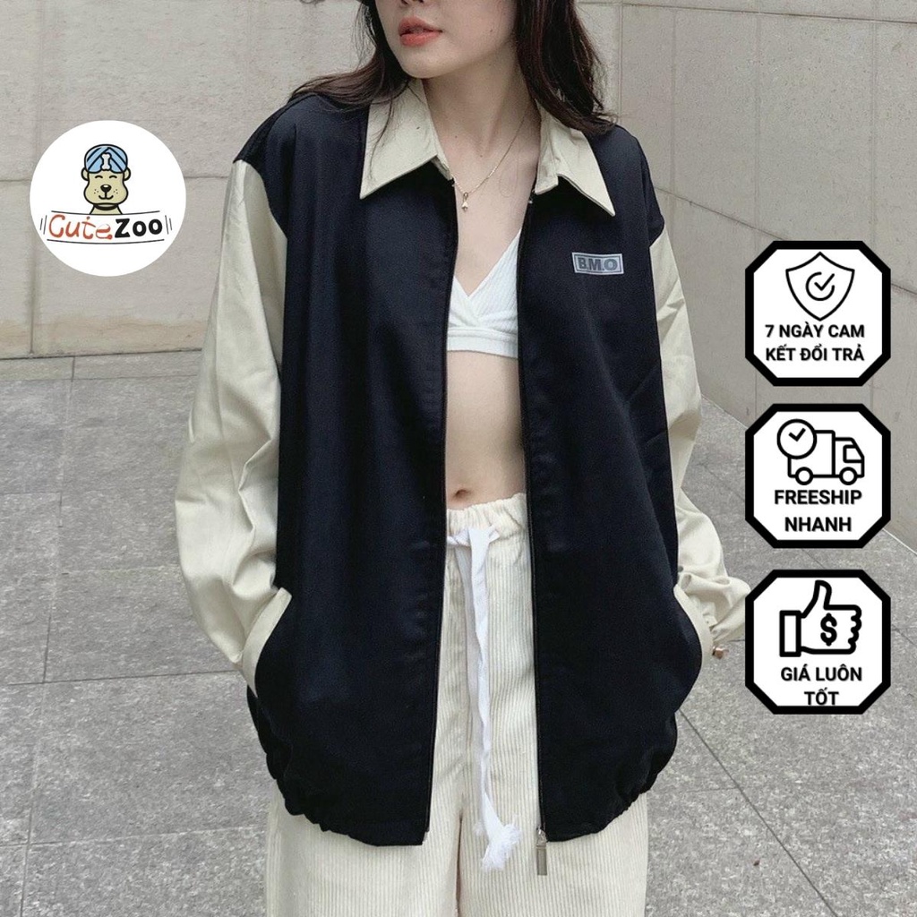 Áo khoác bomber kaki BMO phối tay mềm mịn form rộng nam nữ Unisex - CUTEZOO