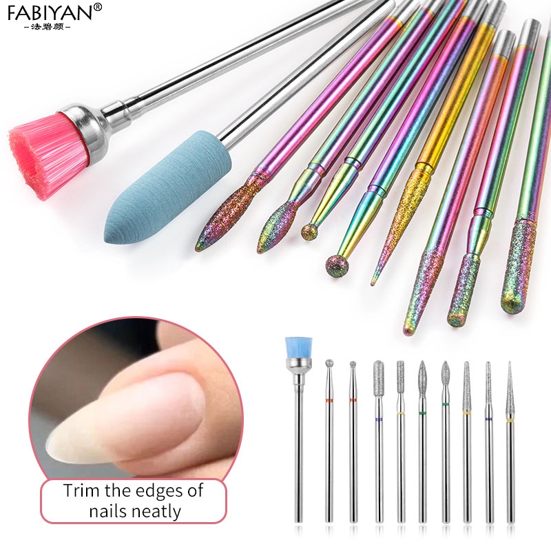 Set 10 đầu mài móng FABIYAN loại bỏ biểu bì và sơn gel UV acrylic cho máy mài điện kèm hộp đựng
