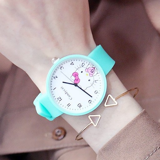 Đồng Hồ Đeo Tay In Hoạt Hình Hello Kitty Thiết Kế Dễ Thương Cho Bé