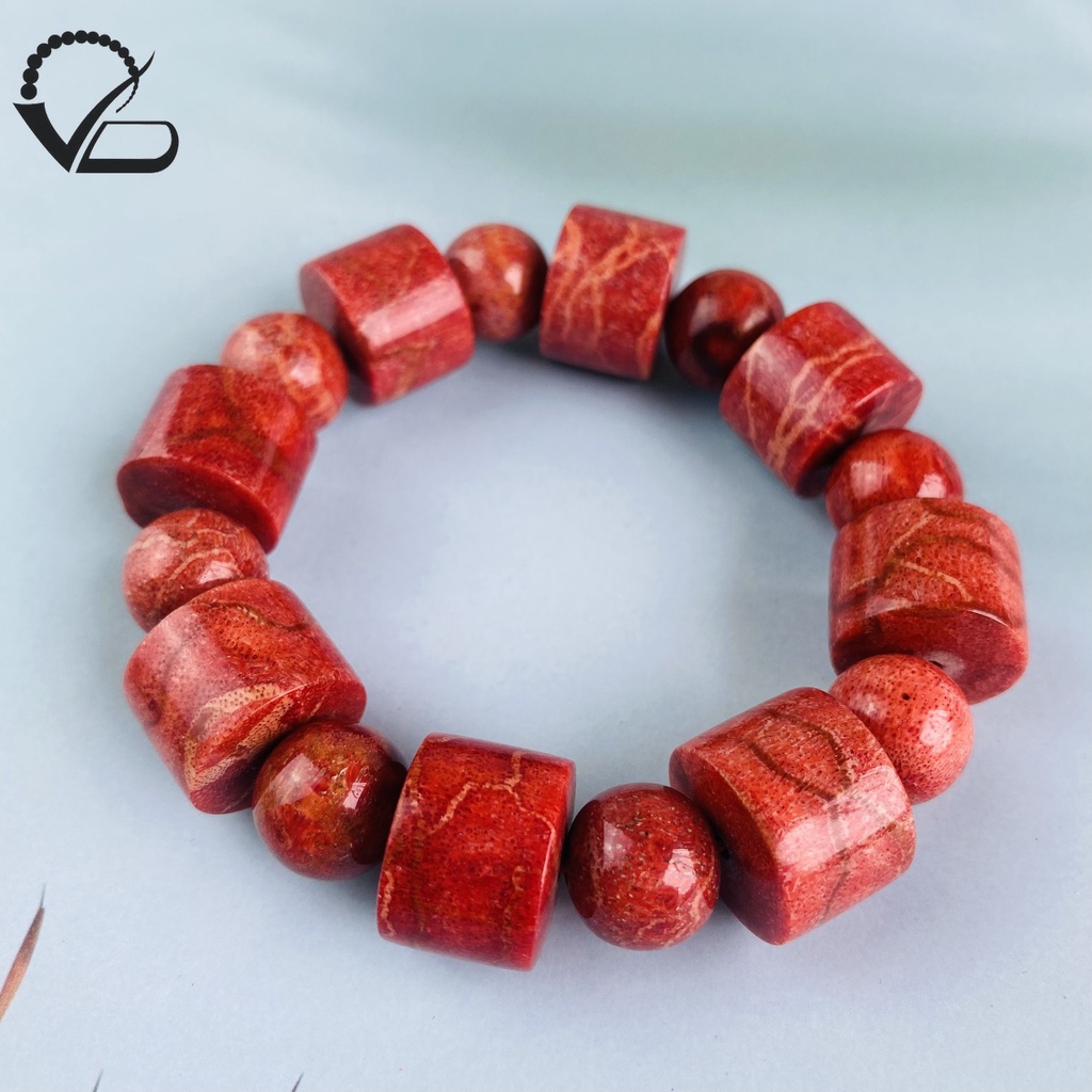 Vòng tay San Hô Đỏ hạt đốt Trúc Phủ Bóng Cao Cấp đủ size - Lách tay phong thủy Nam Nữ CNC VĂN BÉ