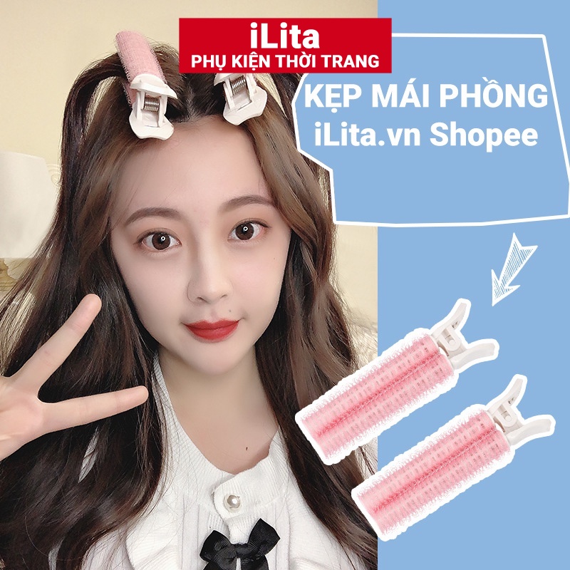Kẹp phồng chân tóc mái iLita - Lô uốn tự dính mái bay nữ đẹp phong cách Hàn Quốc cuốn tóc đủ size to nhỏ (Combo 2)