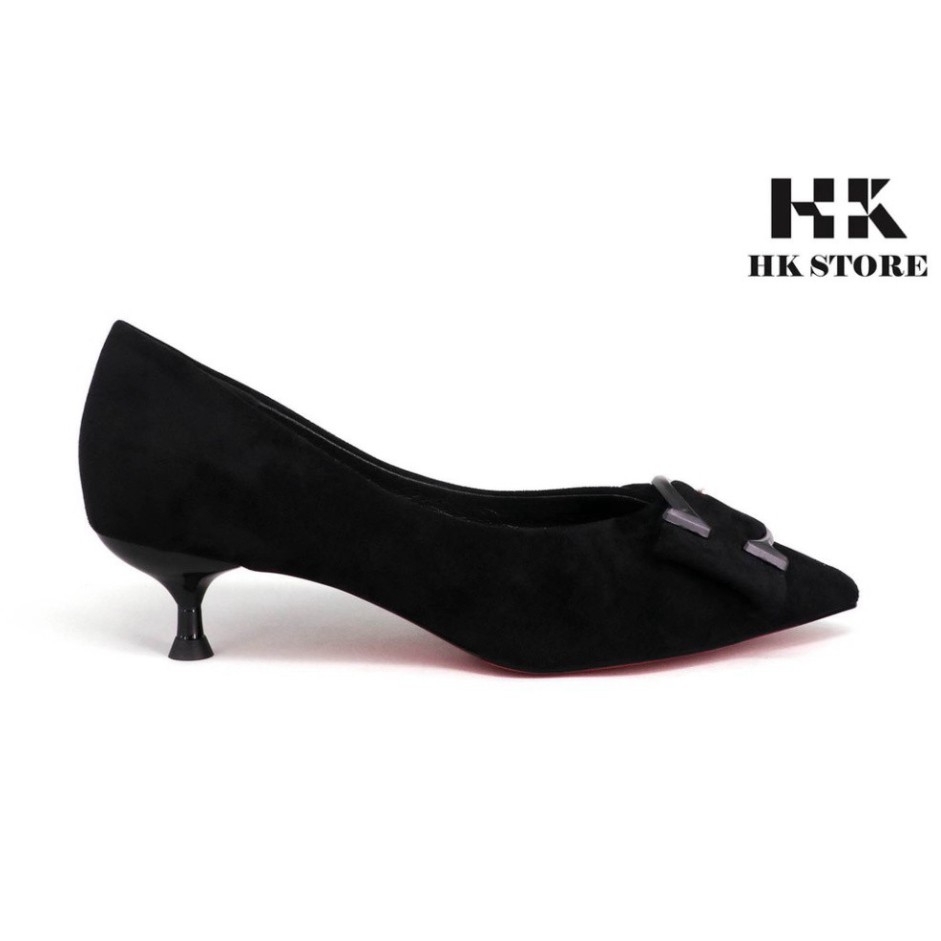 Giày công sở nữ 🧡  HT.NEO 🧡  da lộn trẻ chung kết hợp gót nhọn 3cm siêu xinh xắn đính nơ trang trí thời trang cực đẹp