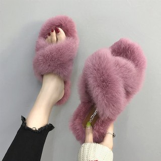 Dép nữ mùa đông ấm áp -  giày lông vũ mềm mại  đi trong nhà