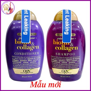 Dầu gội xả biotin & collagen ogx extra strength (new) giảm gàu & rụng tóc + giúp mọc tóc