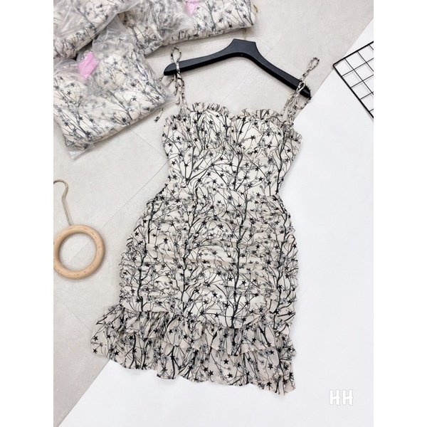 [Xả hàng] Đầm váy 2 dây hoa đuôi cá - Bobu Clothes - chất voan mền