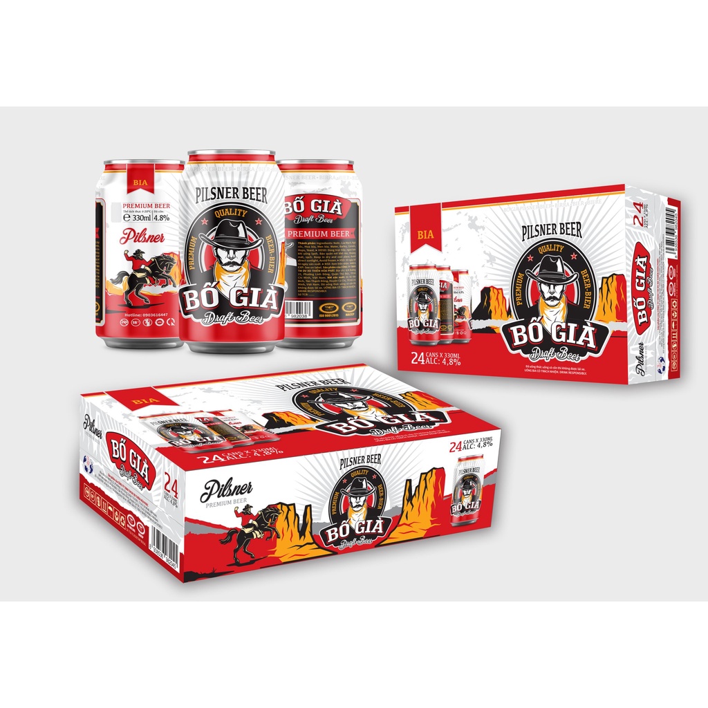 Thùng 24 Lon Bia Bố Già Chính Hãng ( 330ml/lon )