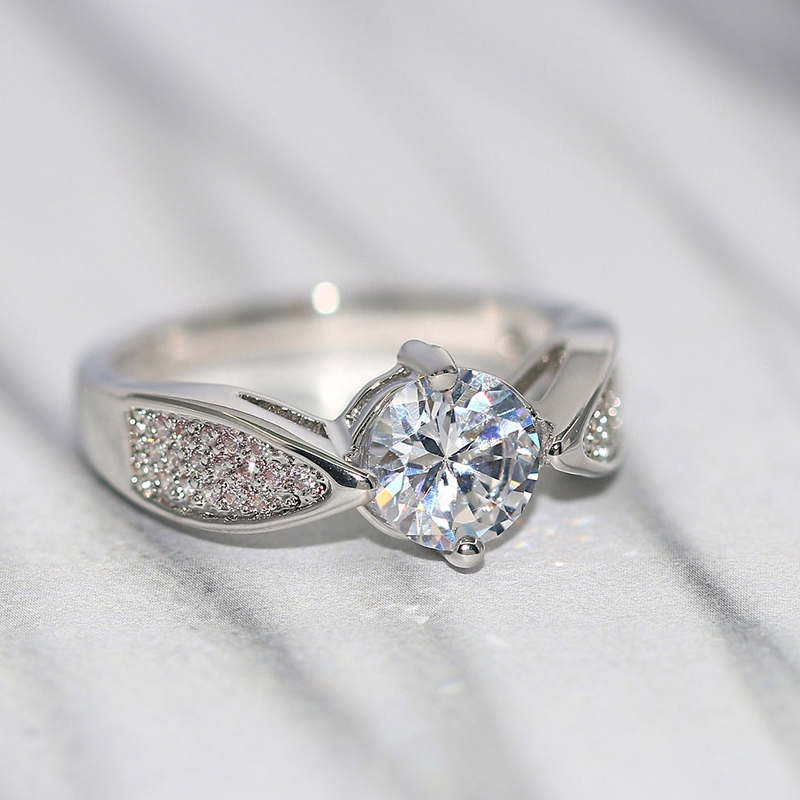 ZHOUYANG cưới Nhẫn Đối với phụ nữ đơn giản cổ điển Cubic Zirconia Bạc Màu Engagement ngón đeo nhẫn quà tặng trang sức R546
