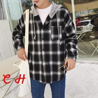 Sơ mi kẻ mũ xám kèm ảnh thật