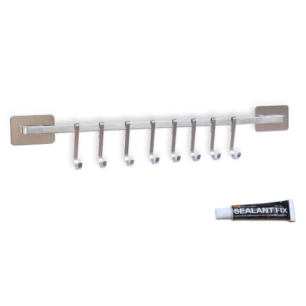 Thanh treo đồ nhà bếp dán tường Nanichino - kèm móc treo đồ - Inox 304 không rỉ sét - 2 kích thước tùy chọn