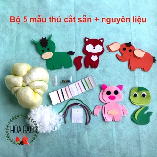 Combo 5 mẫu thú cắt sẵn, kim, chỉ, bông làm treo nôi