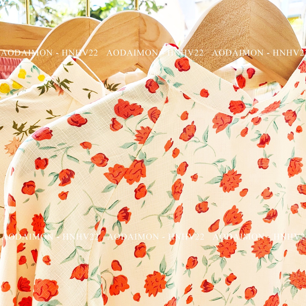 Áo Dài Hoa Nhí Cho Mẹ Và Bé Hạ Vy 3 Màu Đỏ - Hồng - Vàng