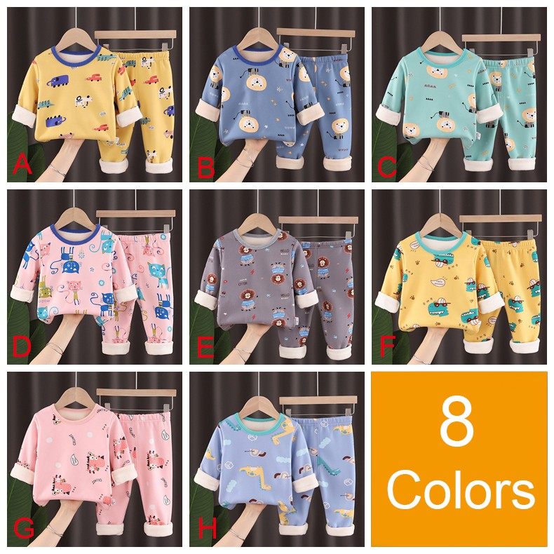 Bộ Đồ Ngủ Vải Cotton Phối Nhung In Hoạt Hình Dễ Thương Thời Trang Thu Đông Cho Bé