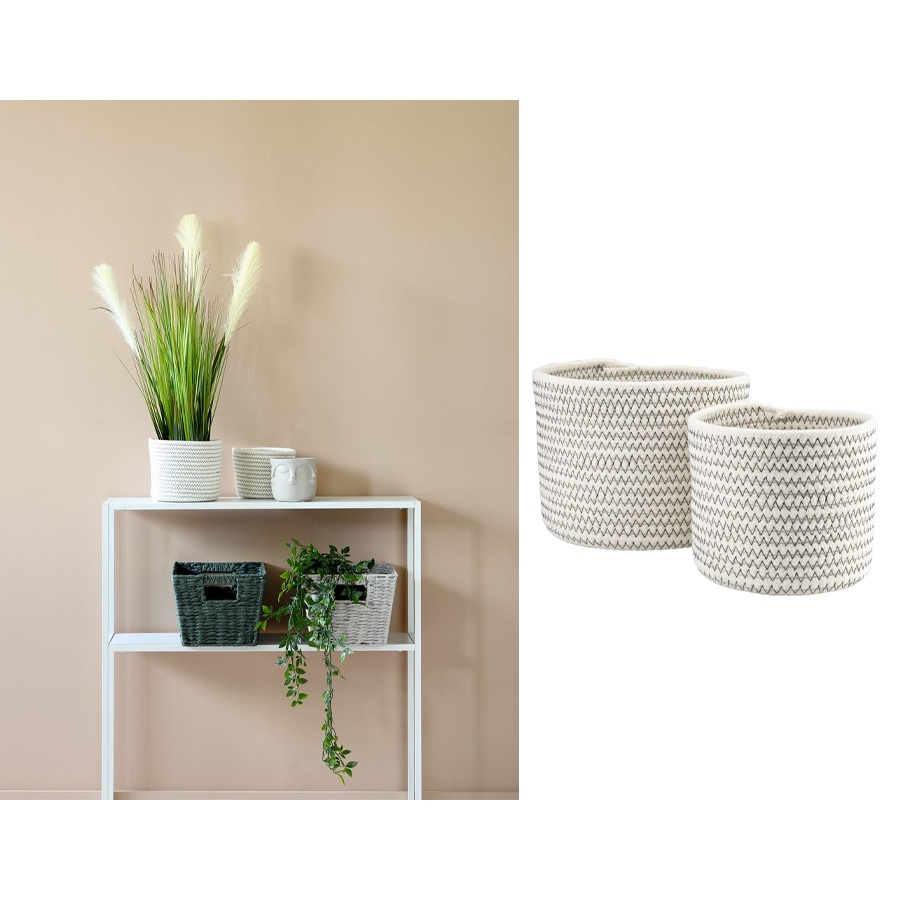 Giỏ đa năng | JYSK Torfinn | bộ 2 chiếc | cotton | trắng/xám | DK19/14xc15/13cm