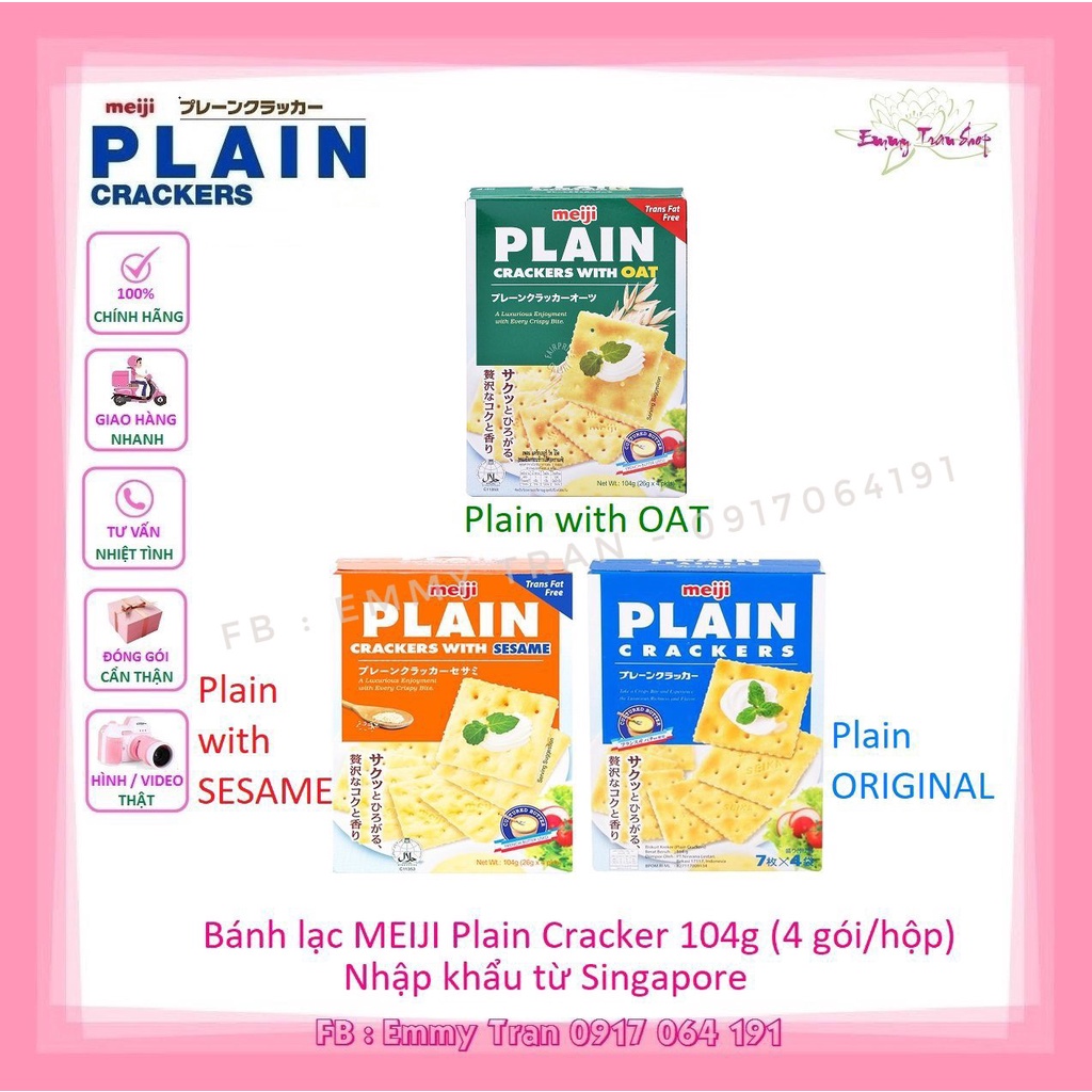 Bánh Lạc MEIJI PLAIN CRACKERS 104g có 3 Vị lựa Chọn - Bánh Quy cho người ăn kiêng, tiểu đường ( Emmy Tran )
