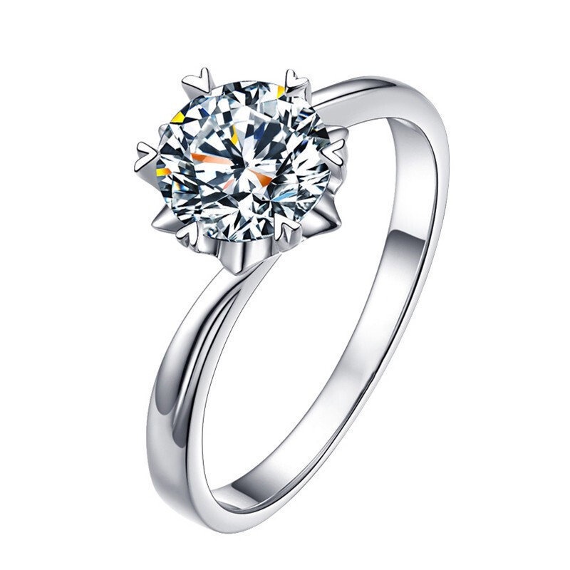 Nhẫn Kim Cương Bạc S925 Sáu Cánh Hoa Tuyết Moissanite 1 Karat