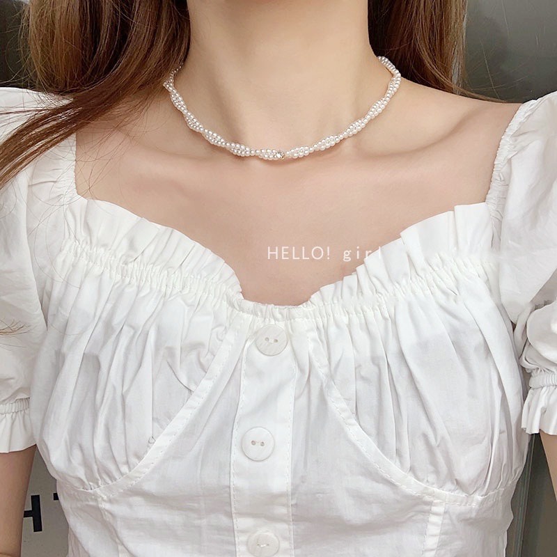 Vòng cổ Mặt Hình Bướm Đính Ngọc Trai Thời Trang Hàn Quốc