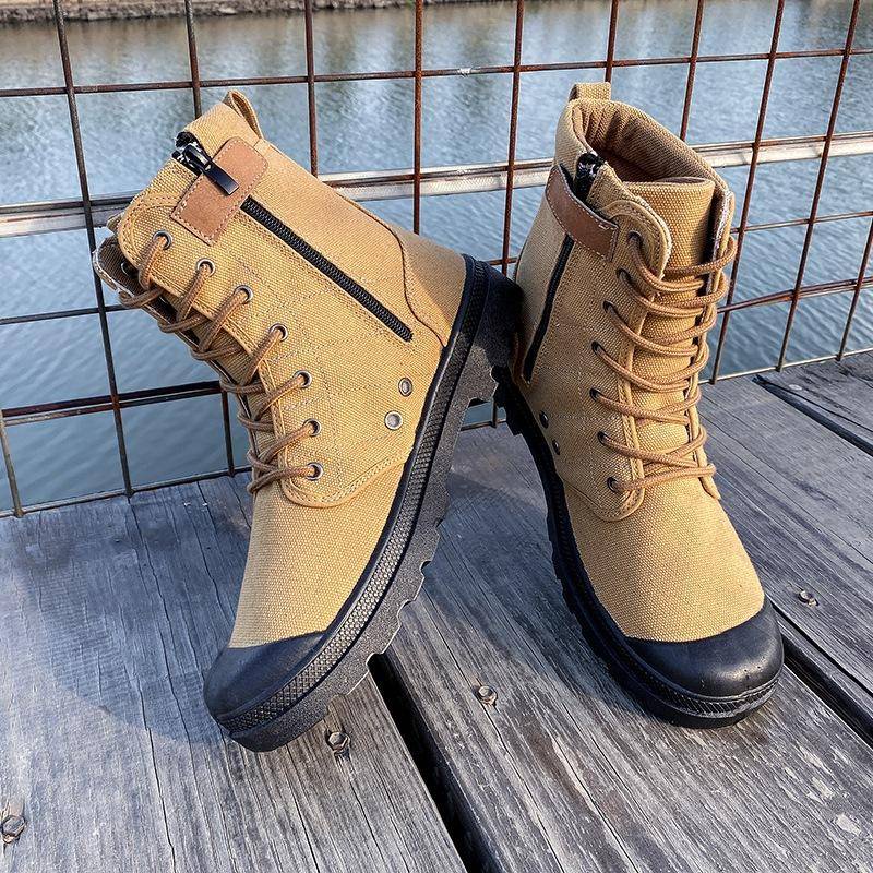 Giày Bốt Martin Vải Canvas Cổ Cao Thoáng Khí Chống Trượt Có Khóa Kéo Thời Trang 2022 Size Lớn 46 Cho Nam