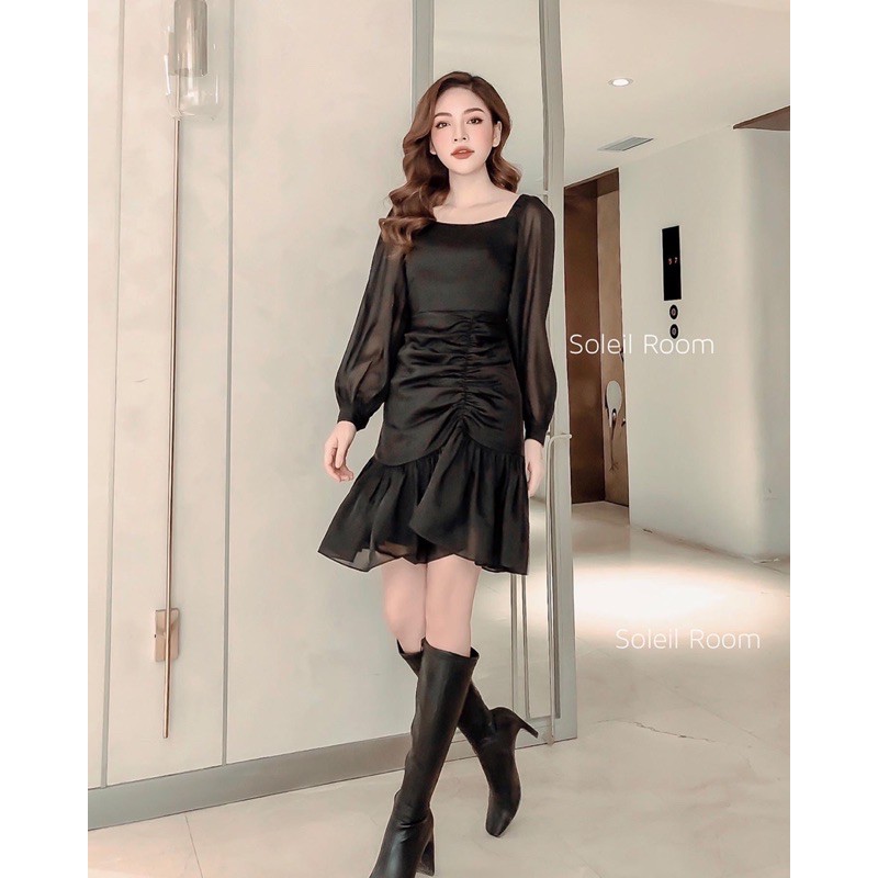 Váy tơ nhũ đen đuôi cá xoè nhẹ mềm mịn tôn dáng IRIS DRESS