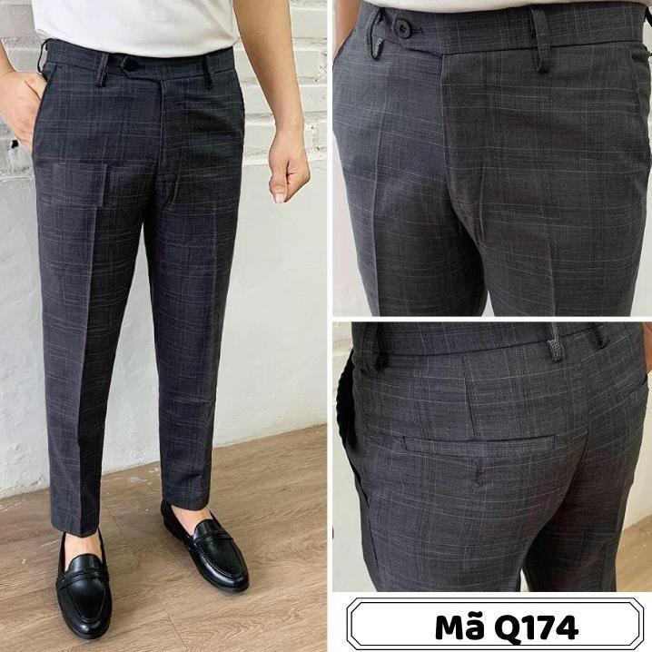 Quần âu nam dáng côn, màu xám kẻ caro sọc nhỏ, vải cotton cao cấp - Mã Q174 [XXX SHOP]  ྇