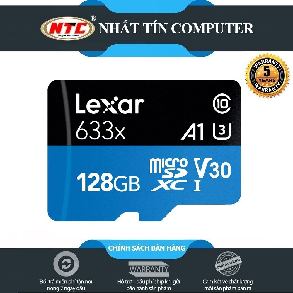 Thẻ nhớ MicroSDXC Lexar 128GB 633x A1 V30 U3 4K 95MB/s - Full box (Xanh)