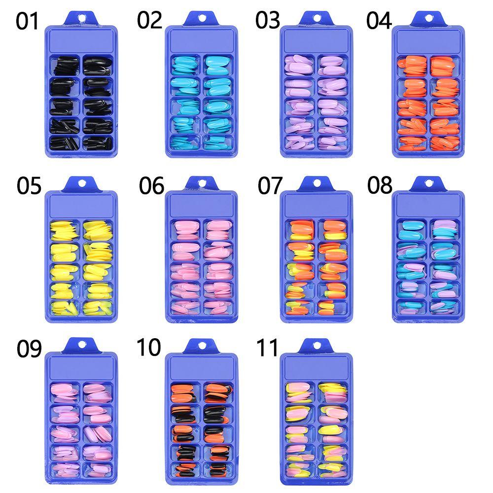 Set 100 Móng Tay Giả Hình Oval Màu Kẹo Có Thể Tháo Rời