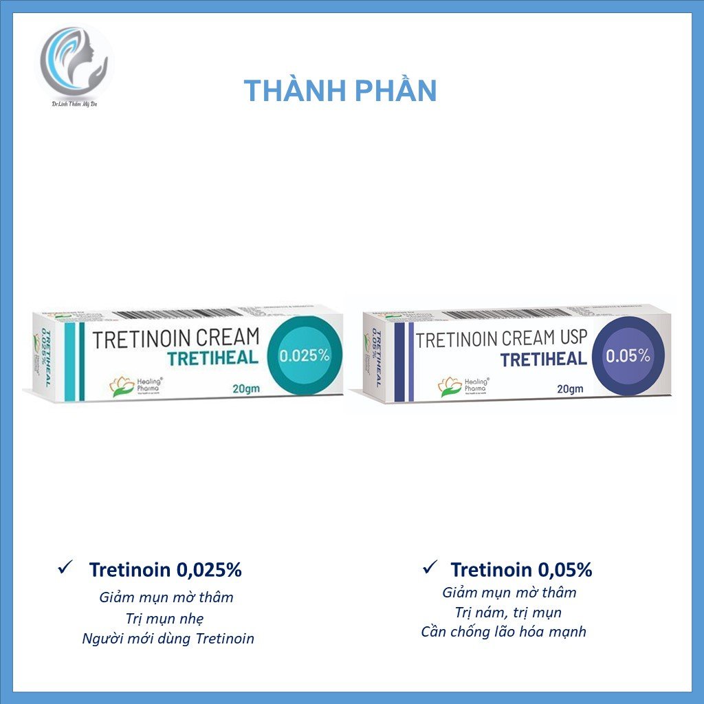 Tretinoin Tretiheal Cream USP kem hỗ trợ giảm mụn căng bóng da và chống lão hóa TM06