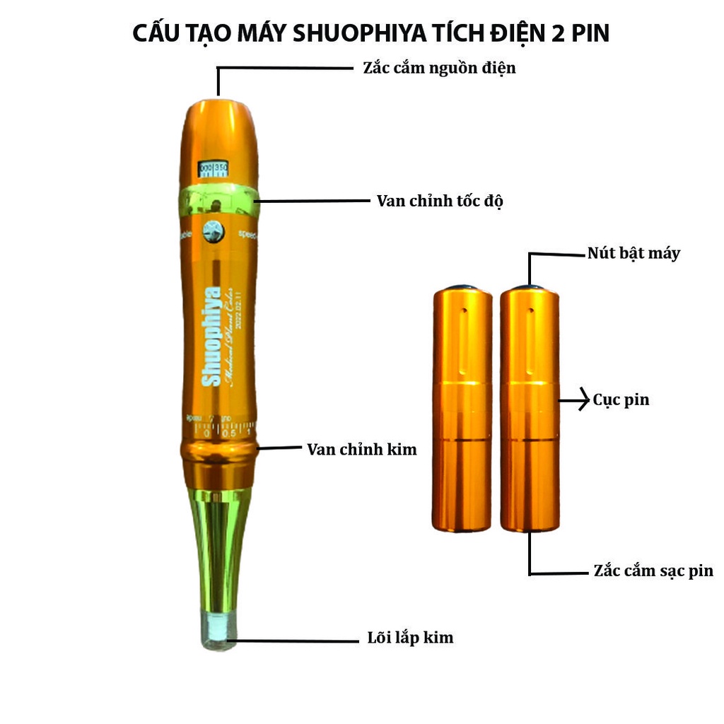 Máy phun xăm Shuophiya tích điện 2 pin, máy xăm môi mày mí chính hãng