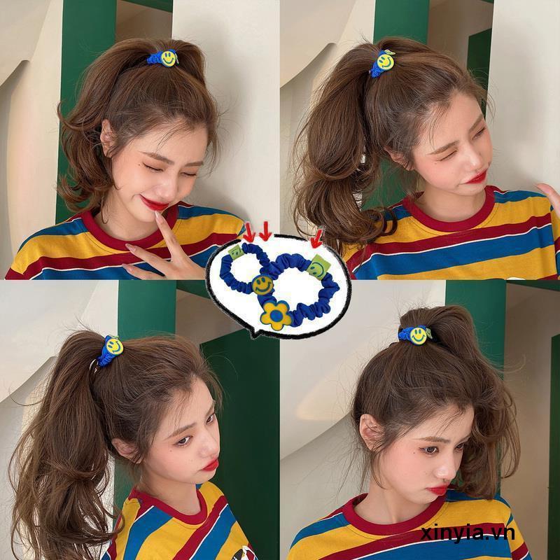 Dây buộc tóc cao su co giãn họa tiết hoa mặt cười xinh xắn cho nữ