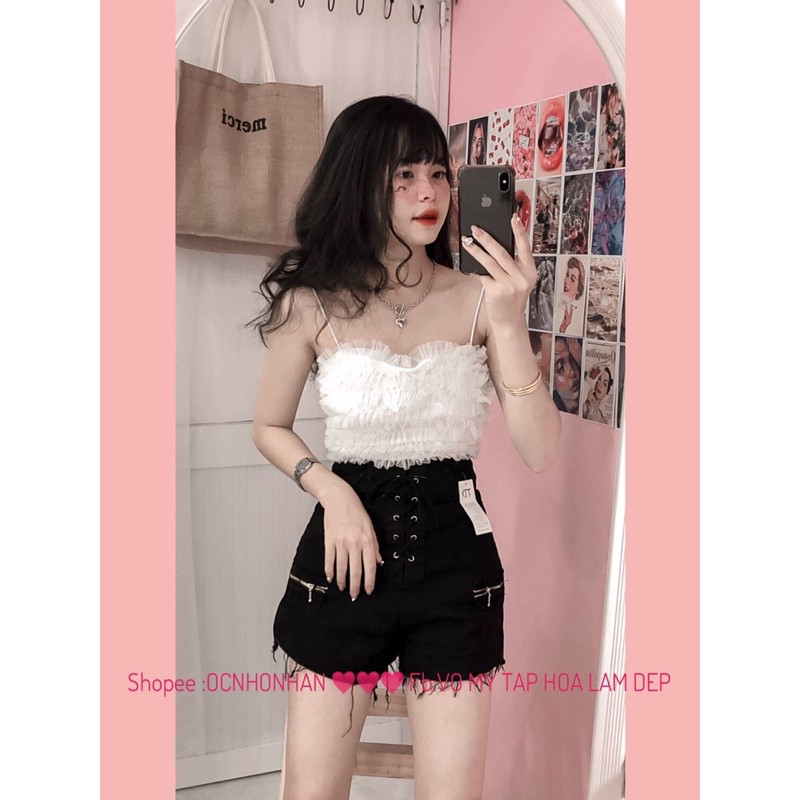 set áo hai dây nhún lưới phối quần short kaki | BigBuy360 - bigbuy360.vn