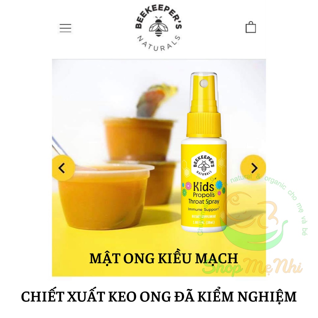 Xịt keo ong cao câp Beekeeper's Naturals giảm đau họng, tăng đề kháng cho trẻ từ 2 – 12 tuổi.