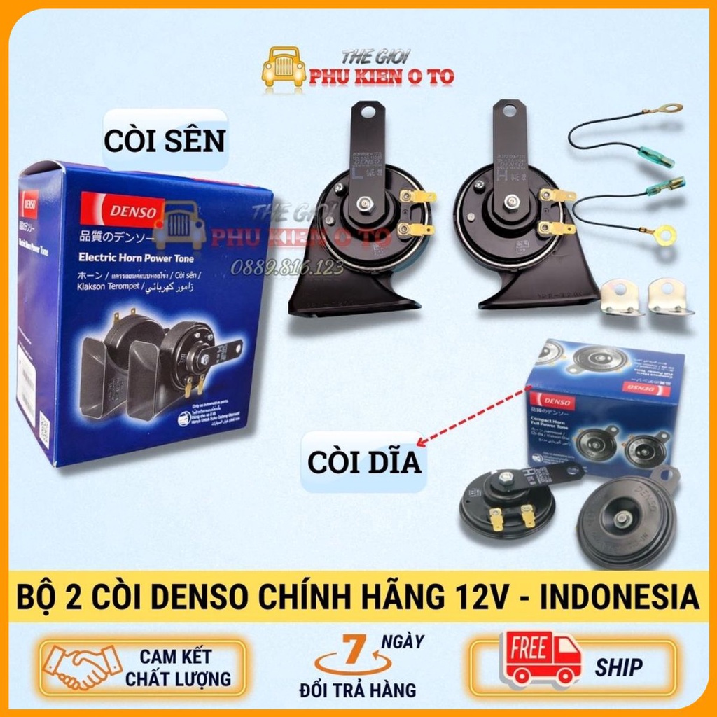 Còi Denso made in Indonesia 12V- Giắc bát đầy đủ- Lắp cho các xe ô tô từ 4 chỗ đến 16 chỗ