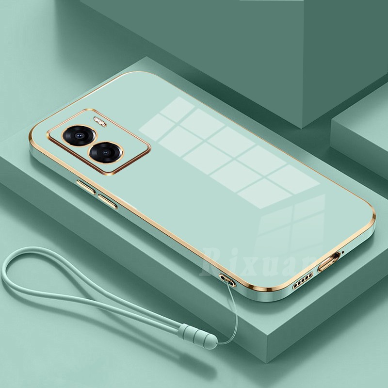 Ốp Điện Thoại Silicon Vuông Mạ Màu 6D Sang Trọng Có Dây Đeo Cho OPPO Reno 8 4G Reno 7 4G Reno 6 Reno 6Z Reno 5F 4F 2F Reno3 A91 F9 X