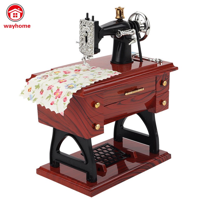 Cute Mini Sewing Machine Music Box Retro Gift Table Home Decor