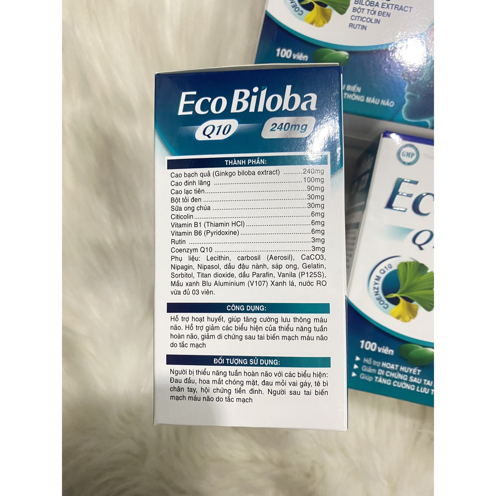 [CHÍNH HÃNG] ECO BILOBA Q10 240mg hộp 100v- Hỗ trợ hoạt huyết, giảm di chứng sau tai biến, tăng cường lưu thông máu não