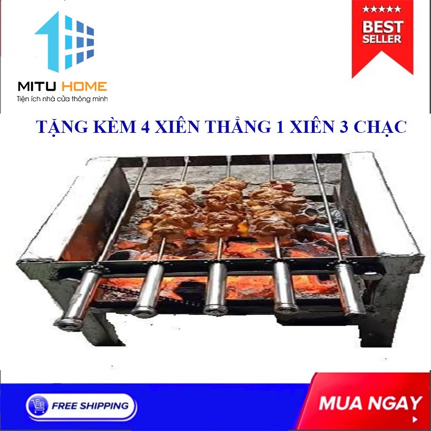 Máy nướng thịt chả mini tự động 5 xiên - Bếp nướng than, tặng kèm 5 xiên đơn và 1 xiên 3 inox