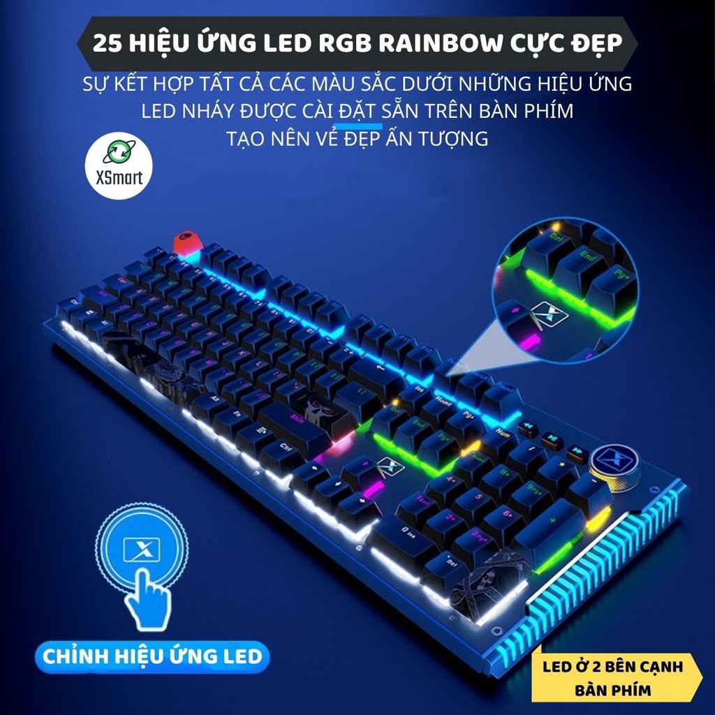 Bàn Phím Cơ Gaming Mẫu Mới K968 SUPER GAME 2021 Có 25 Chế Độ Led Đổi Màu Keycap Siêu Xịn, Tương Thích Máy Tính PC LAPTOP