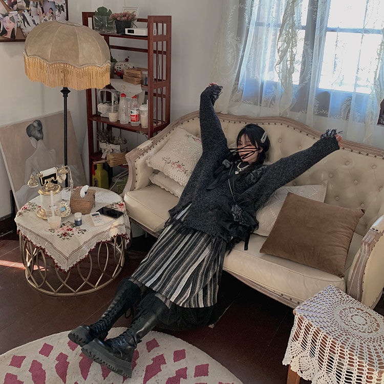 Áo len tay dài dáng rộng 2022 joker phong cách retro đường phố