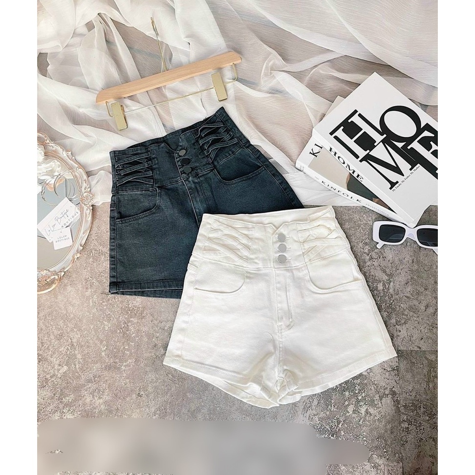 Quần short nữ kaki thời trang 3 nút hai bên nhấn kiểu chéo LL