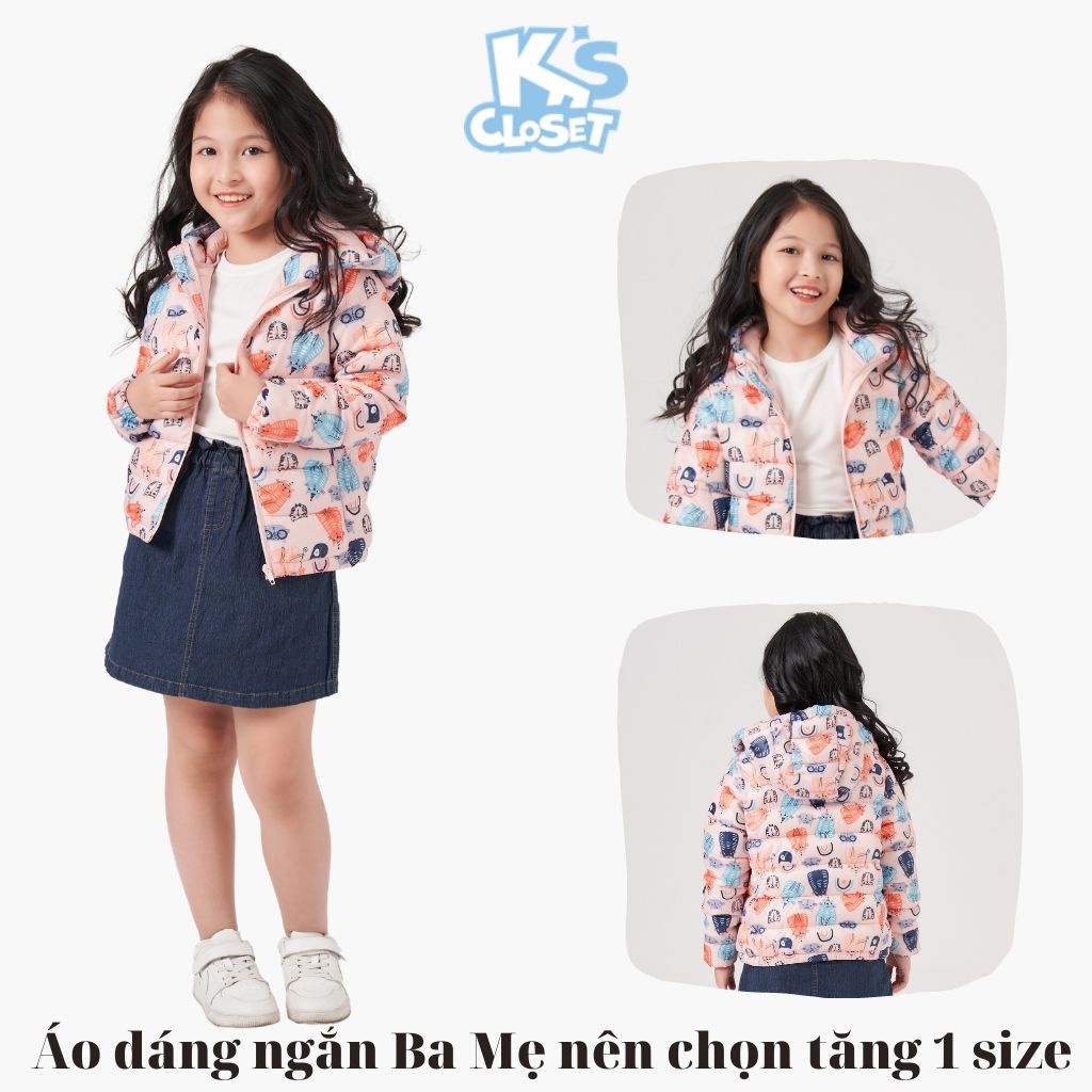 Áo phao dài tay trẻ em K'S CLOSET in hình hoạ tiết đáng yêu, có mũ KT191ONF