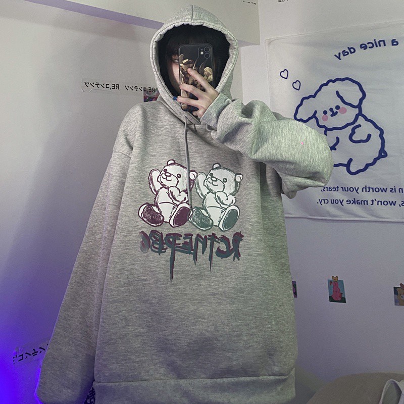 Áo hoodie nữ unisex form rộng Áo hoodie nữ form rộng mặc nhà thời trang hình gấu bear đi chơi du lịch hàn quốc | BigBuy360 - bigbuy360.vn