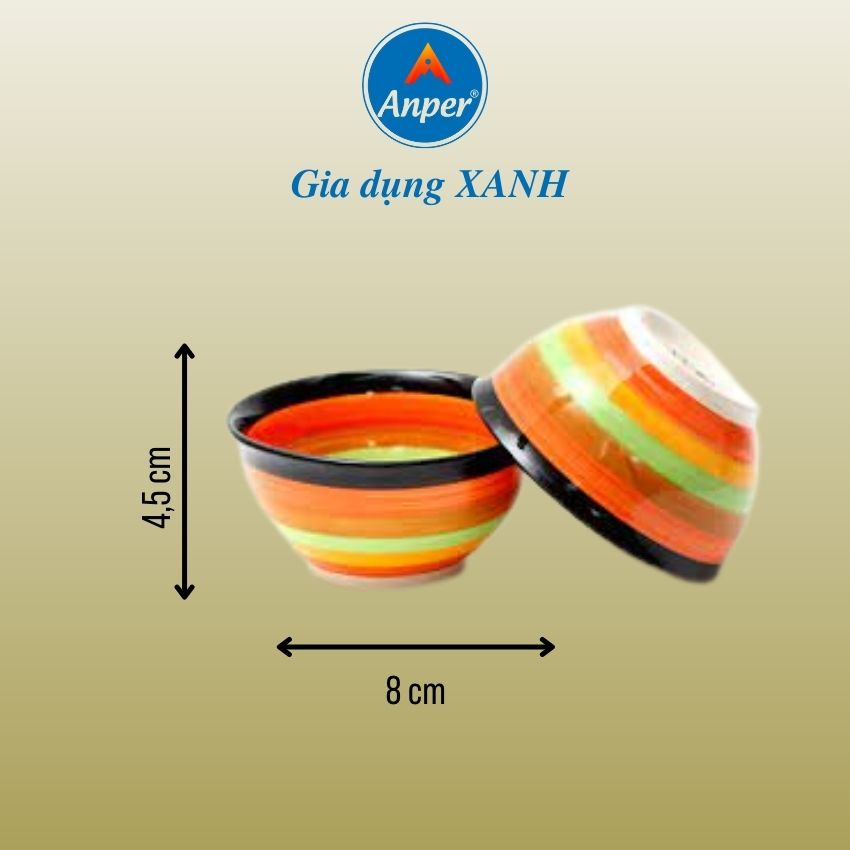 Combo 6 bát ăn cơm- 3 chén sứ chấm 8cm bát sứ hiện đại Anper chén nhỏ 7 sắc cầu vòng