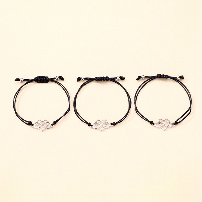 Set 3 Vòng Đeo Tay Dây Đan Phối Họa Tiết Trái Tim Thời Trang Đơn Giản